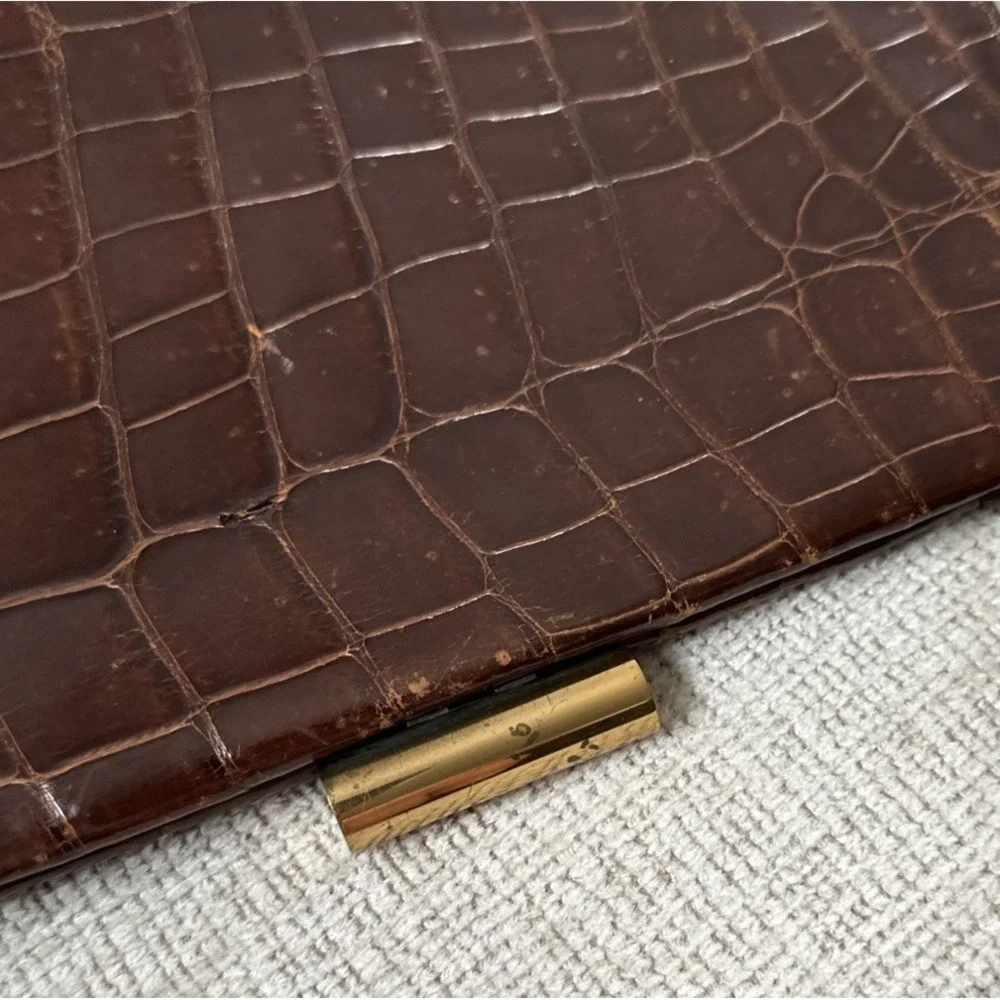Vintage Jemco Alligator Leather Handbag Top Handle Mid Century Old Money Mad Men